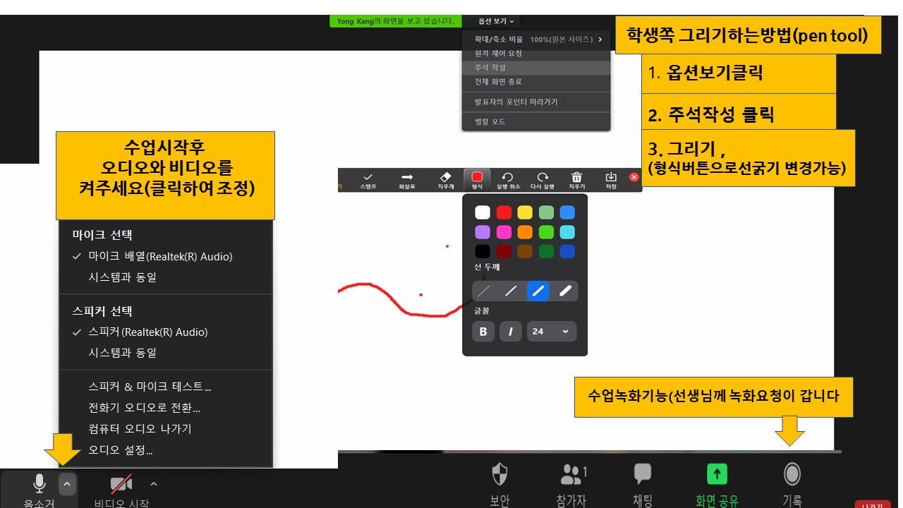 (zoom) pen tool and audio setting(korean message ).jpg